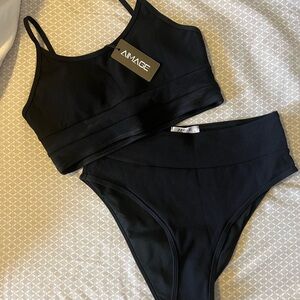 Black Ribbed Women's Swim Set